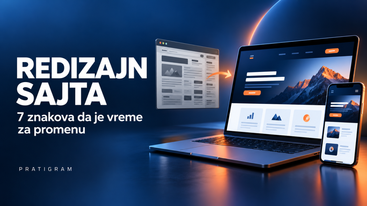 Redizajn sajta &ndash; prikaz starog i modernog sajta na laptopu i telefonu.